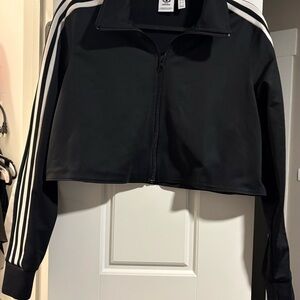 Adidas Black and White Cropped Jacket
